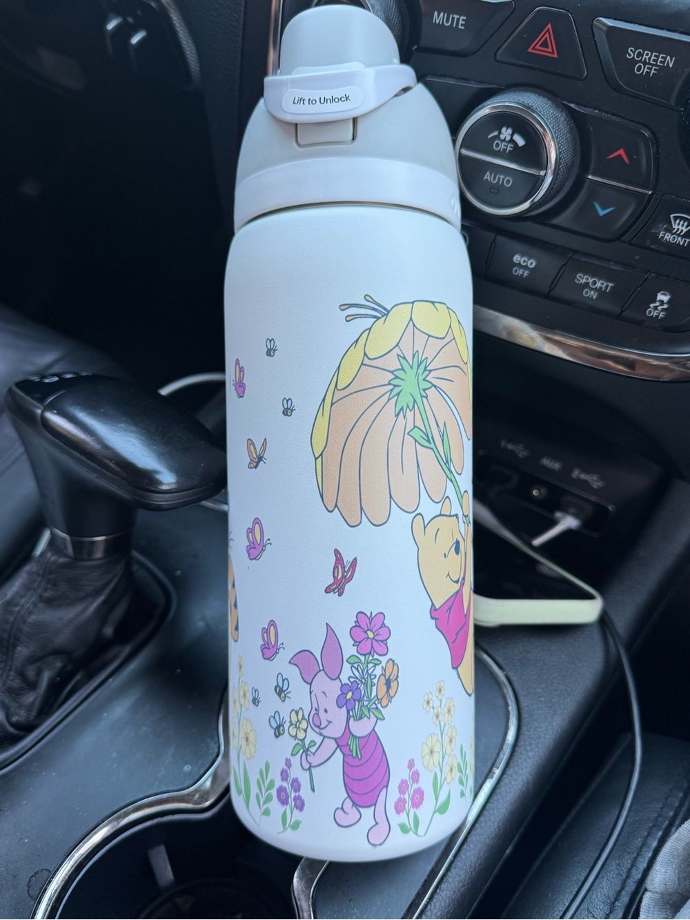 Kids White Floral Winnie the Pooh Stainless Water Bottle